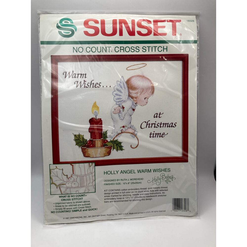 Sunset No Count Cross Stitch "Warm Wishes at Christmas time" Holly Angel-NIP